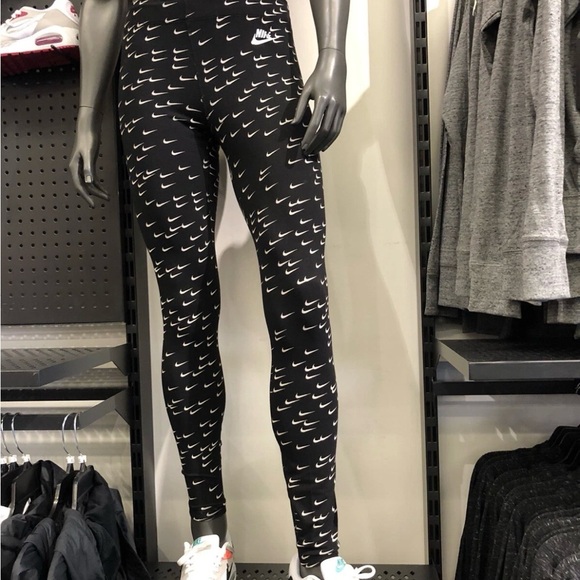 NIKE Womens Small Black and White Swoosh All Over Leggings - Picture 3 of 9